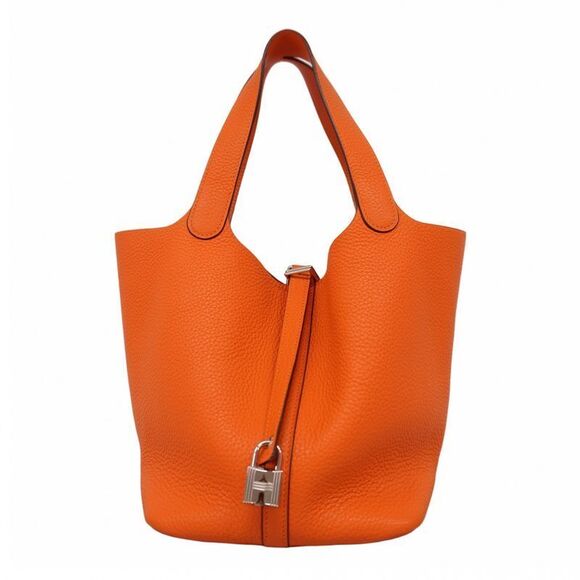 Hermes Handbags - Hermes Handbag Picotin Lock MM Taurillon Clemence Orange Silver Hardware □R